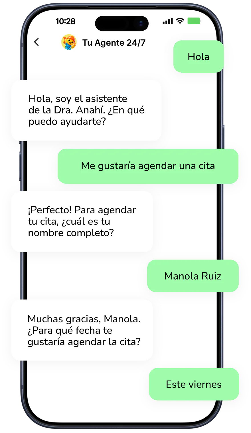 Conversación de WhatsApp donde el agente kAI agenda una cita